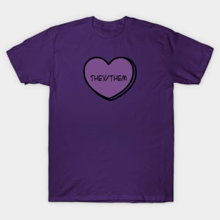 Pronoun They/Them Conversation Heart in Purple T-Shirt